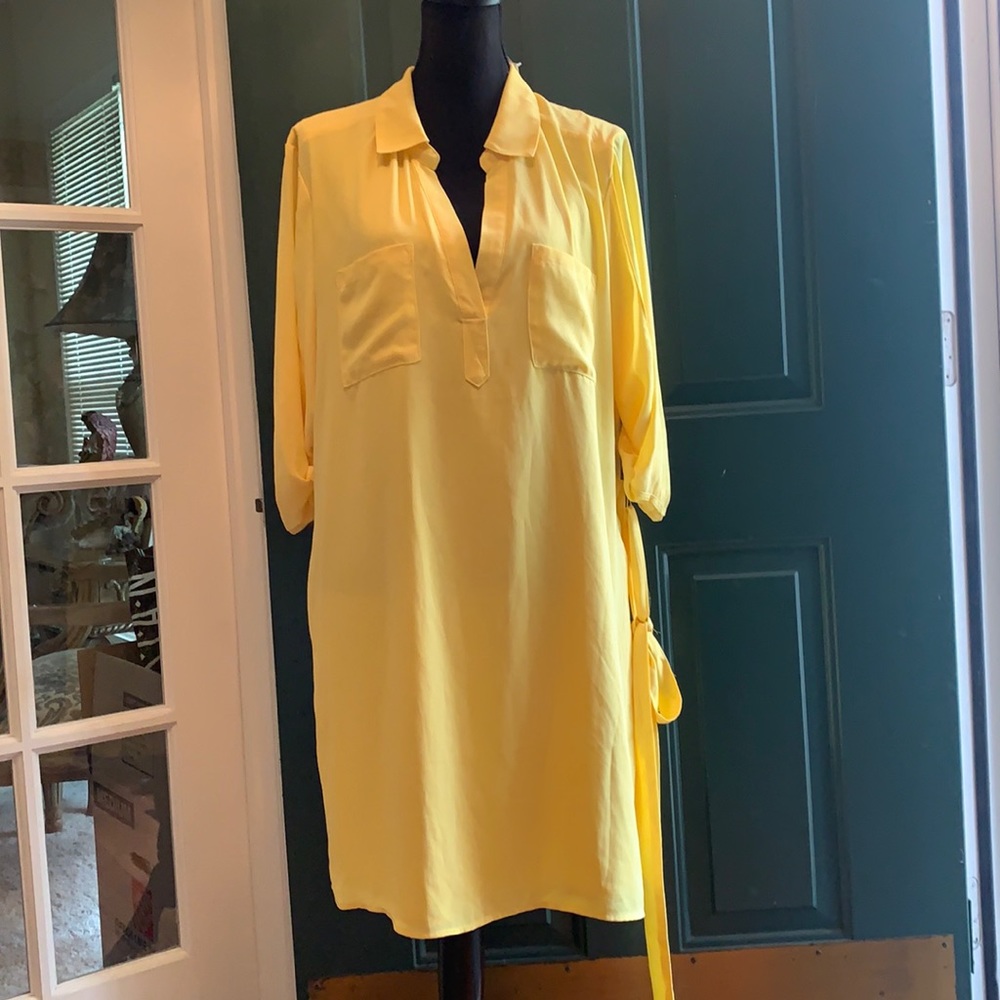 New York & Co. Casual Shirt Dress Yellow Lemon XL